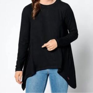 New Peace Love World Crew Neck Sharkbite Hem Top Black size Large